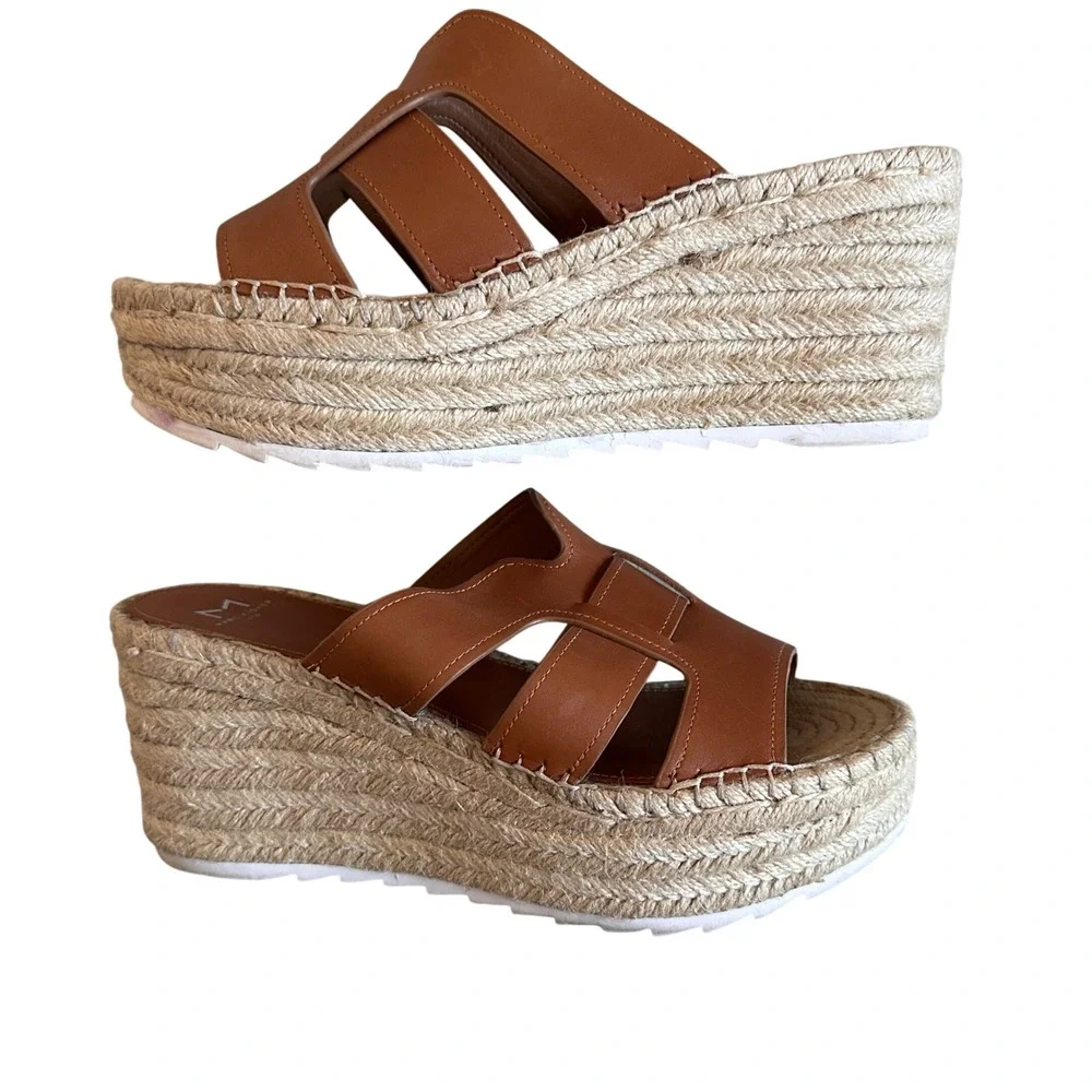 Marc Fisher LTD Robbyn Espadrille Wedge Sandal Womens 9‎ Beach Leather Platform